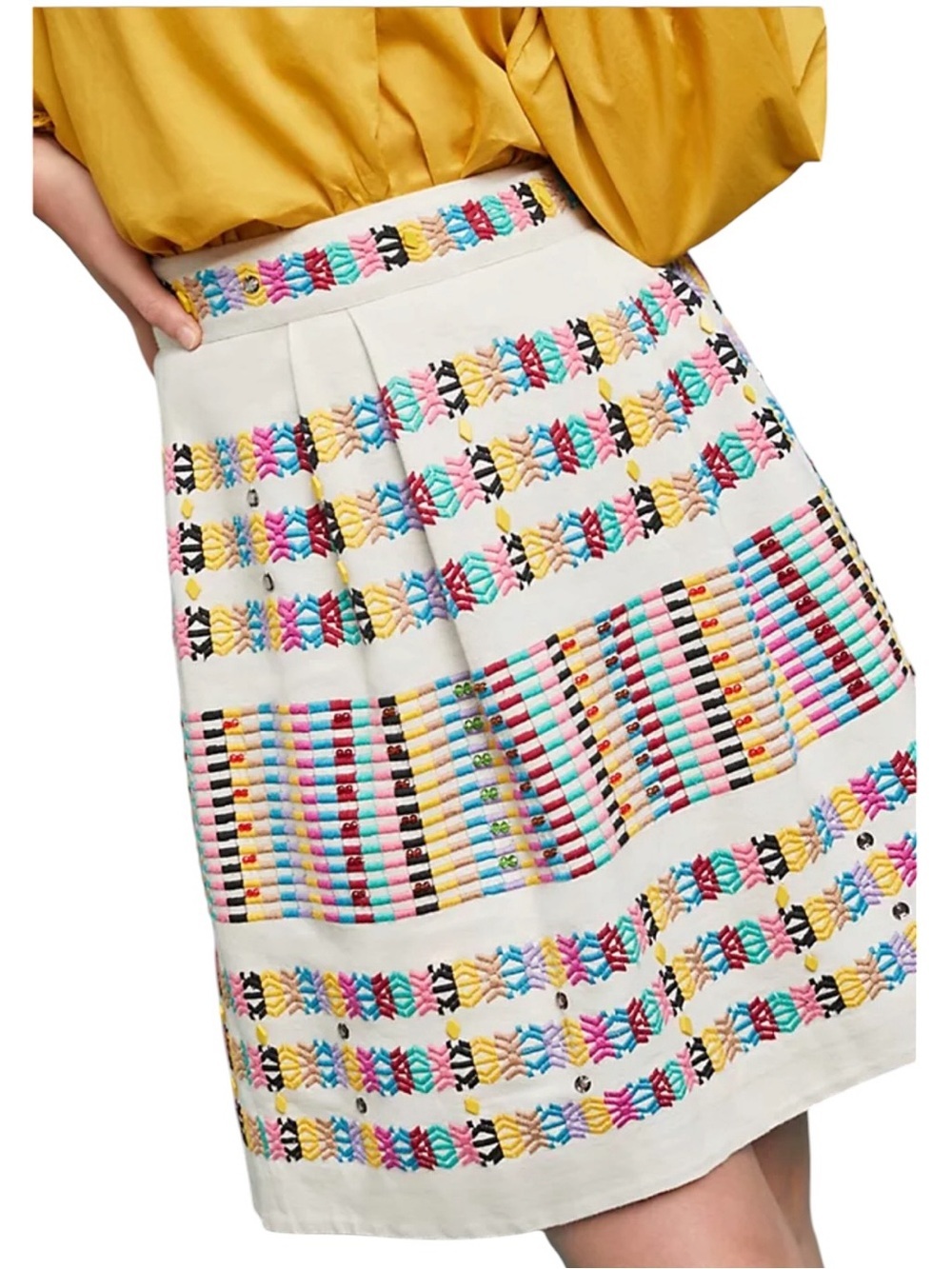 NWT - Akemi + Kin x Anthropologie Beaded Embroidered Rainbow Skirt - Size 12